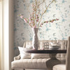 PSW1423RL Linden Flower Peel and Stick Wallpaper Spa Blue Off White Farmhouse Style Wall Covering by Simply Candice Made in United States