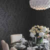 DT5044 Modern Romance Black Gray Unpasted Non Woven Botanical Wallpaper from Candice Olsen After Eight Collection Made in United States