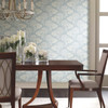 DT5132 Dancing Leaves Light Blue Neutral Unpasted Non Woven Botanical Wallpaper from Candice Olsen After Eight Collection Made in United States