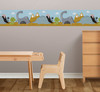 Pack of two GB90101g8p2 Cartoon Dinosaur Scene Peel and Stick Wallpaper Border in Blue Brown Off White with Pro Squeegee Made in USA Grace and Gardenia Designs