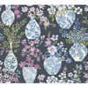 4120-72004 Harper Floral Vase Charcoal Purple Botanical Theme Unpasted Non Woven Wallpaper from Middleton by A-Street Prints Made in United States