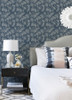 4120-26822 Maeve Jacobean Trail Dark Blue Botanical Theme Unpasted Non Woven Wallpaper from Middleton by A-Street Prints Made in Great Britain