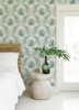 4121-26912 Calla Painted Palm Teal Blue Botanical Theme Non Woven Wallpaper from Mylos by A-Street Prints Made in Great Britain