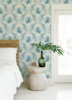 4121-26916 Calla Painted Palm Blue Botanical Theme Non Woven Wallpaper from Mylos by A-Street Prints Made in Great Britain