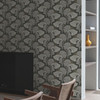 DT5134 Dancing Leaves Black Gray Unpasted Non Woven Botanical Wallpaper from Candice Olsen After Eight Collection Made in United States