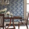 DT5133 Dancing Leaves Navy Blue Gray Unpasted Non Woven Botanical Wallpaper from Candice Olsen After Eight Collection Made in United States