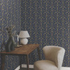 EV3946 Divine Trellis Navy Blue Gold Modern Theme Unpasted Non Woven Wallpaper from Candice Olsen Casual Elegance