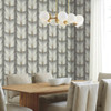 EV3953 Lotus Light Stripe Charcoal Gray Off White Botanical Theme Unpasted Non Woven Wallpaper from Candice Olsen Casual Elegance