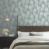 EV3943 Regal Peacock Dark Teal Blue Gold Modern Theme Unpasted Non Woven Wallpaper from Candice Olsen Casual Elegance