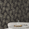 EV3942 Regal Peacock Obsidian Black Gold Modern Theme Unpasted Non Woven Wallpaper from Candice Olsen Casual Elegance