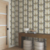 EV3956 Lotus Light Stripe Navy Blue Brown Botanical Theme Unpasted Non Woven Wallpaper from Candice Olsen Casual Elegance