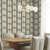 EV3956 Lotus Light Stripe Navy Blue Brown Botanical Theme Unpasted Non Woven Wallpaper from Candice Olsen Casual Elegance