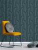 4157-42845 Ezra Arch Blue Retro Style Unpasted Paper Wallpaper Curio Collection Made in Great Britain