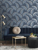 4157-42841 Leaf Tropical Navy Blue Tropical Style Unpasted Paper Wallpaper Curio Collection Made in Great Britain