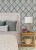3125-72337 Mimir Quilted Damask Blue Botanical Theme Prepasted Sure Strip Wallpaper Kinfolk Collection Made in United States