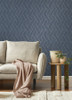 4125-26727 Ember Geometric Basketweave Indigo Blue Graphics Theme Unpasted Non Woven Wallpaper from Fusion by A-Street Prints Made in Great Britain