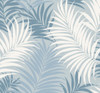 LN10102 Via Palma Blue Frost, Carolina Blue, and Air Force Blue Palm Leaf Theme Heavyweight Uncoated Paper (FSC) Unpasted Wallpaper Luxe Retreat Collection Made in United States