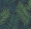 LN10112 Via Palma Midnight Blue, Juniper, and Spearmint Palm Leaf Theme Heavyweight Uncoated Paper (FSC) Unpasted Wallpaper Luxe Retreat Collection Made in United States