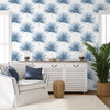 HG10402 Pacific Palm Coastal Blue Botanical Theme Vinyl Self-Adhesive Wallpaper Harry & Grace Peel and Stick Collection Made in United States