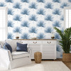 HG10402 Pacific Palm Coastal Blue Botanical Theme Vinyl Self-Adhesive Wallpaper Harry & Grace Peel and Stick Collection Made in United States