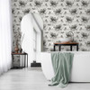 HG10308 Watercolor Floral Ash & Metallic Silver Floral Theme Vinyl Self-Adhesive Wallpaper Harry & Grace Peel and Stick Collection Made in United States
