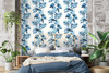 HG10002 Leaf Stripe Olympic Blue Botanical Theme Vinyl Self-Adhesive Wallpaper Harry & Grace Peel and Stick Collection Made in United States