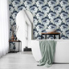 HG10302 Watercolor Floral Navy Blue & Slate Green Floral Theme Vinyl Self-Adhesive Wallpaper Harry & Grace Peel and Stick Collection Made in United States