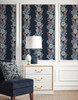 ET12712 Blooming Stripe Deep Navy & Berry Floral Theme Nonwoven (FSC) Unpasted Wallpaper Legacy Prints Collection Made in Netherlands