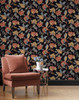 PR12500 Lana Jacobean Ebony Floral Theme Prepasted Paper (Coated) Prepasted Wallpaper Prepasted Online Collection Made in United States