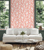 SC20001 Beckett Sketched Leaves Rich Coral Botanical Theme Nonwoven Unpasted Wallpaper Summer House Collection Made in United States