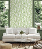 SC20004 Beckett Sketched Leaves Apple Green Botanical Theme Nonwoven Unpasted Wallpaper Summer House Collection Made in United States