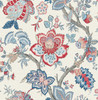 FC60401 Bernadette Jacobean French Blue & Antique Ruby Floral Theme Nonwoven Unpasted Wallpaper French Country Collection Made in United States