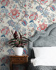 FC60401 Bernadette Jacobean French Blue & Antique Ruby Floral Theme Nonwoven Unpasted Wallpaper French Country Collection Made in United States