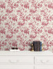 FC61201 En Rose Cranberry Floral Theme Nonwoven Unpasted Wallpaper French Country Collection Made in United States