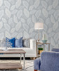 EW10028 Tossed Leaves Ice Botanical Theme Nonwoven Unpasted Wallpaper White Heron Collection Made in Netherlands