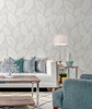 EW10000 Tossed Leaves Cool Linen Botanical Theme Nonwoven Unpasted Wallpaper White Heron Collection Made in Netherlands