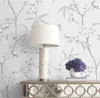 EW11108 Floral Blossom Trail Soft Grey Floral Theme Nonwoven Unpasted Wallpaper White Heron Collection Made in Netherlands