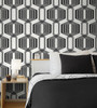 NW55300 Striped Geo Ebony Geometric Theme Vinyl Self-Adhesive Wallpaper NextWall Peel & Stick Collection Made in United States