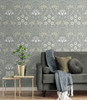 NW49008 Vintage Rose Alloy Grey Floral Theme Vinyl Self-Adhesive Wallpaper NextWall Peel & Stick Collection Made in United States
