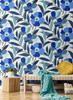 NW45302 Garden Block Floral Cobalt Blue & Lagoon Floral Theme Vinyl Self-Adhesive Wallpaper NextWall Peel & Stick Collection Made in United States