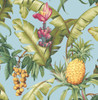 NW46302 Pineapple Floral Sky Blue Botanical Theme Vinyl Self-Adhesive Wallpaper NextWall Peel & Stick Collection Made in United States