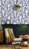 NW46902 Sketched Leaves Navy Blue Botanical Theme Vinyl Self-Adhesive Wallpaper NextWall Peel & Stick Collection Made in United States