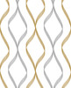 NW45105 Ogee Ribbon Silver & Gold Geometric Theme Vinyl Self-Adhesive Wallpaper NextWall Peel & Stick Collection Made in United States