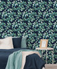 NW45612 Leaf Trail Navy & Spearmint Botanical Theme Vinyl Self-Adhesive Wallpaper NextWall Peel & Stick Collection Made in United States