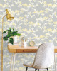 NW37203 Cyprus Blossom Buttercup & Gray Floral Theme Vinyl Self-Adhesive Wallpaper NextWall Peel & Stick Collection Made in United States
