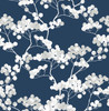 NW37202 Cyprus Blossom Navy Blue & Gray Floral Theme Vinyl Self-Adhesive Wallpaper NextWall Peel & Stick Collection Made in United States