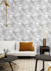 NW40508 Tropical Linework Black & White Botanical Theme Vinyl Self-Adhesive Wallpaper NextWall Peel & Stick Collection Made in United States
