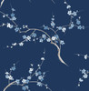 NW38312 Cherry Blossom Floral Navy & Blue Jay Floral Theme Vinyl Self-Adhesive Wallpaper NextWall Peel & Stick Collection Made in United States