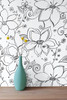 NW34900 Linework Floral Black Floral Theme Vinyl Self-Adhesive Wallpaper NextWall Peel & Stick Collection Made in United States