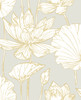 NW33118 Lotus Floral Metallic Gold & Gray Floral Theme Vinyl Self-Adhesive Wallpaper NextWall Peel & Stick Collection Made in United States